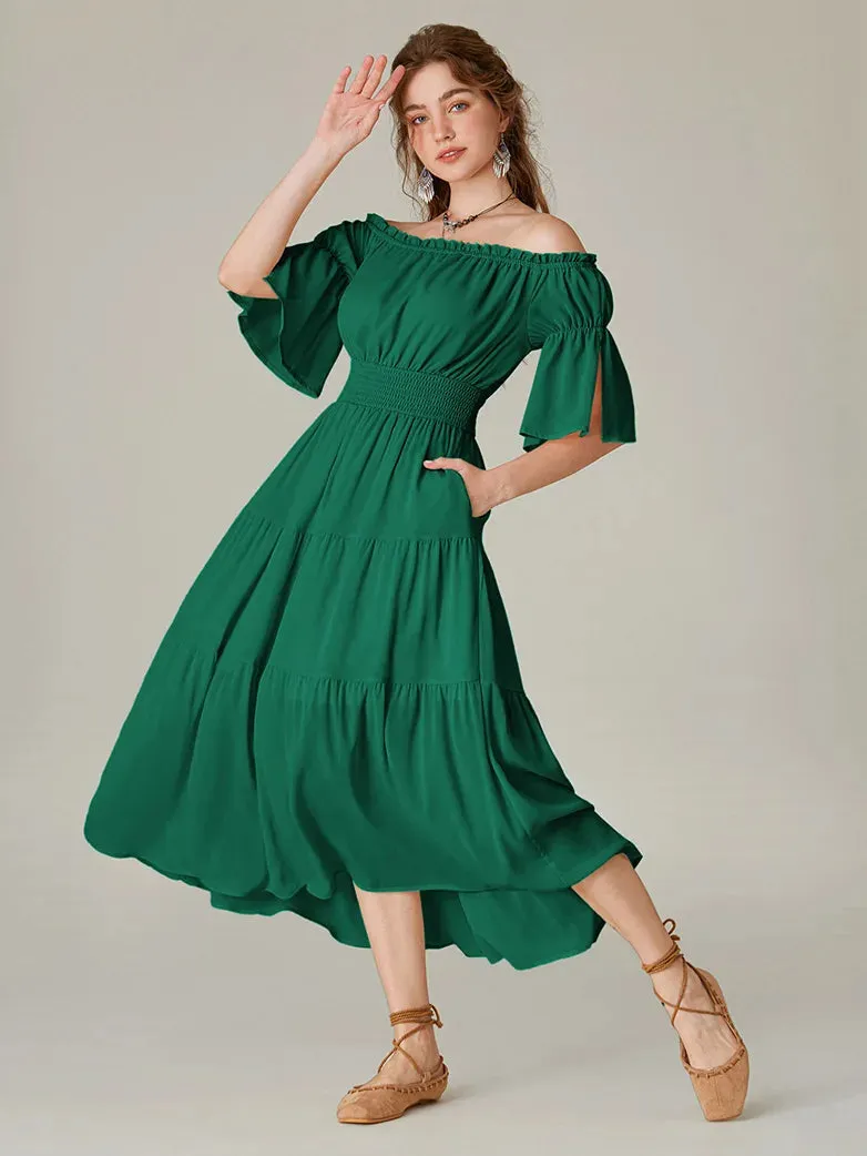 Women Renaissance Off Shoulder Dress 1/2 Sleeve Pocket Dress