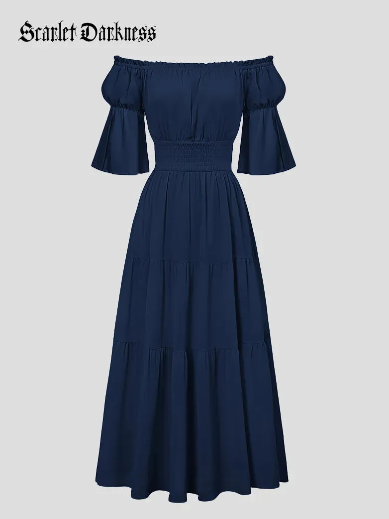 Women Renaissance Off Shoulder Dress 1/2 Sleeve Pocket Dress