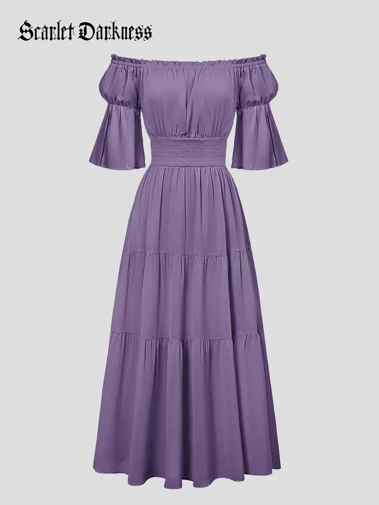 Women Renaissance Off Shoulder Dress 1/2 Sleeve Pocket Dress