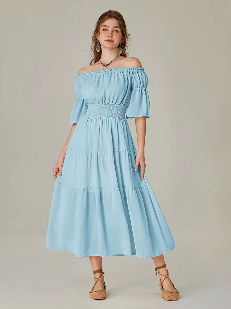 Women Renaissance Off Shoulder Dress 1/2 Sleeve Pocket Dress