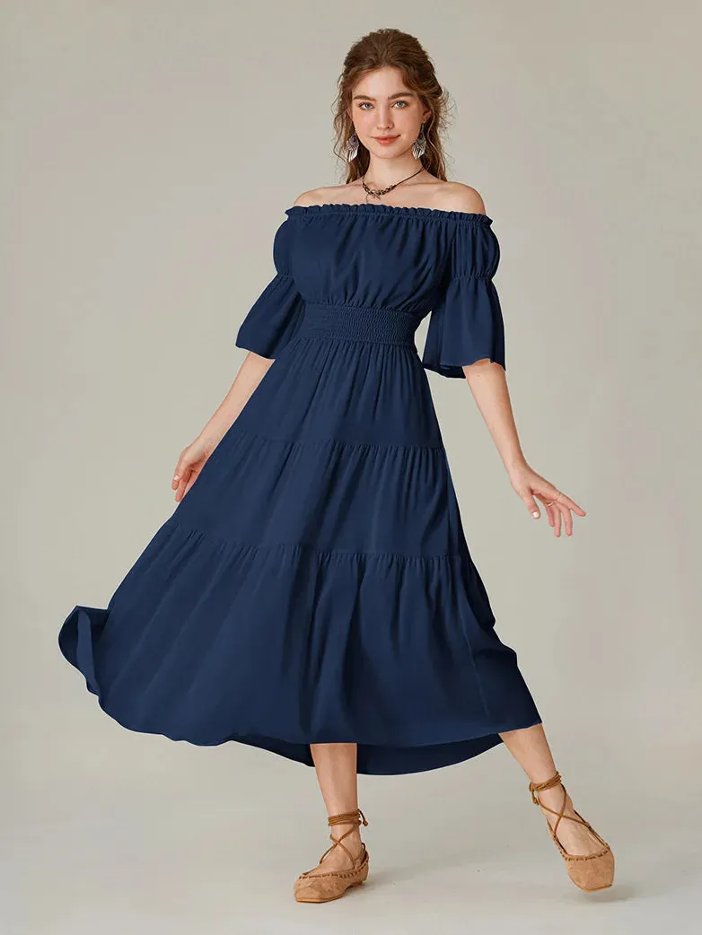 Women Renaissance Off Shoulder Dress 1/2 Sleeve Pocket Dress