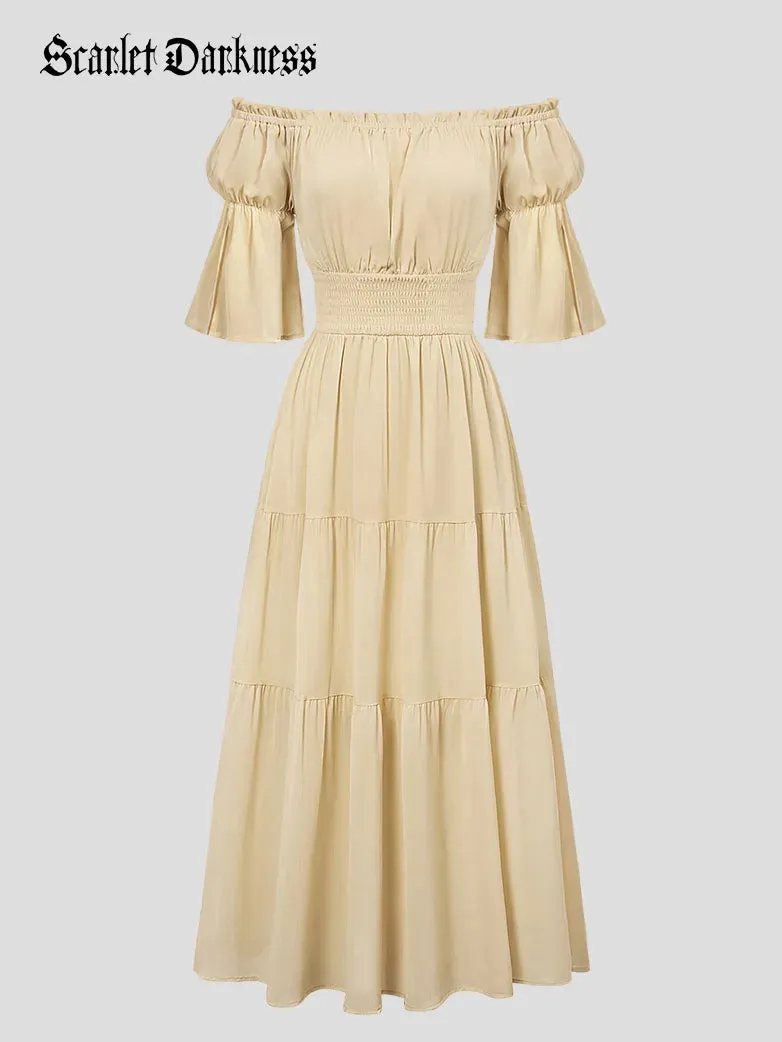 Women Renaissance Off Shoulder Dress 1/2 Sleeve Pocket Dress