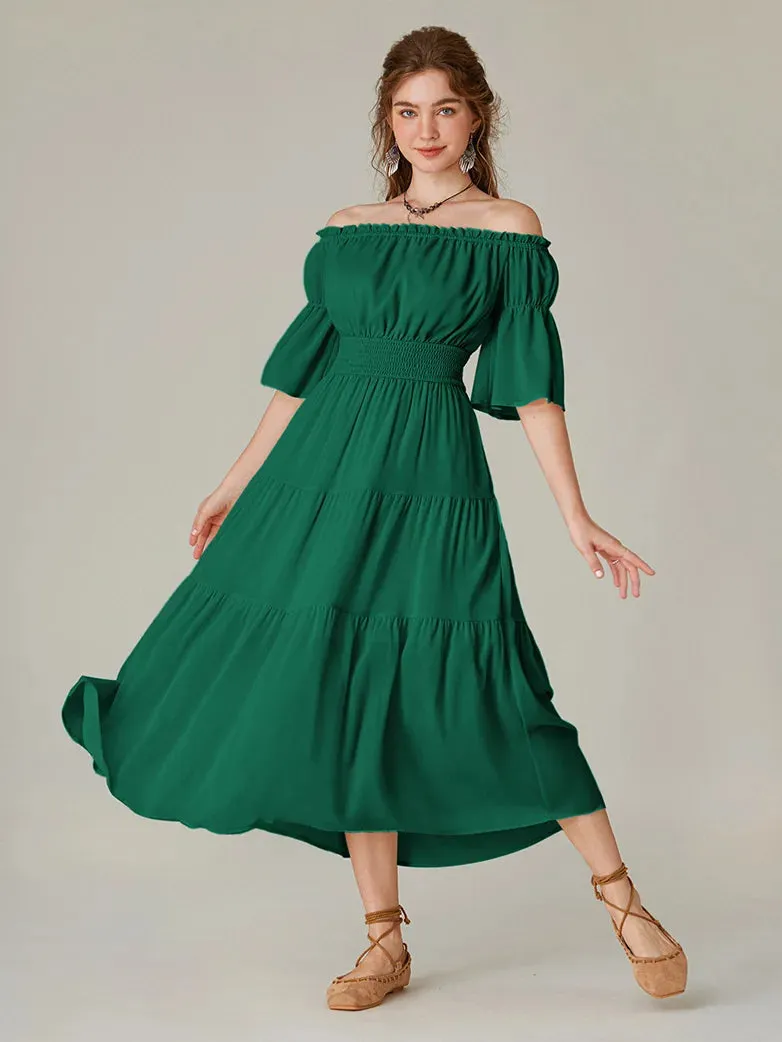Women Renaissance Off Shoulder Dress 1/2 Sleeve Pocket Dress